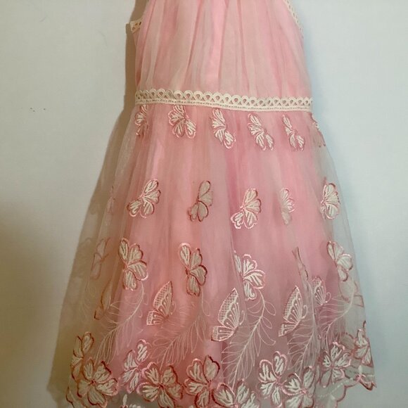 Girls Fancy Party Dress Pink Layered Size 8 Twirl Worthy Butterfly Accents - Picture 4 of 10